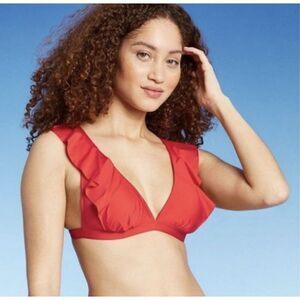 Kona Sol Ruffled Bikini Top Red Size Medium